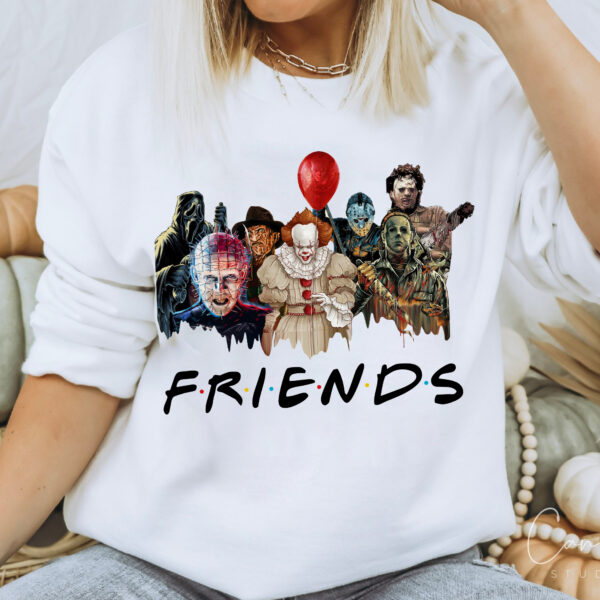 Horror Characters Friends Halloween Movie Shirt Sweatshirt Hoodie, Leather Face Shirt, Pin Head Character Shirt