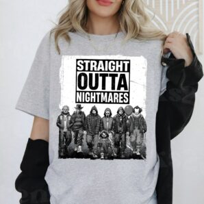 *BEST SELLER Straight Outta Nightmares Horror Characters Friends Halloween Movie Shirt Sweatshirt Hoodie, Scary Halloween Movie Shirt