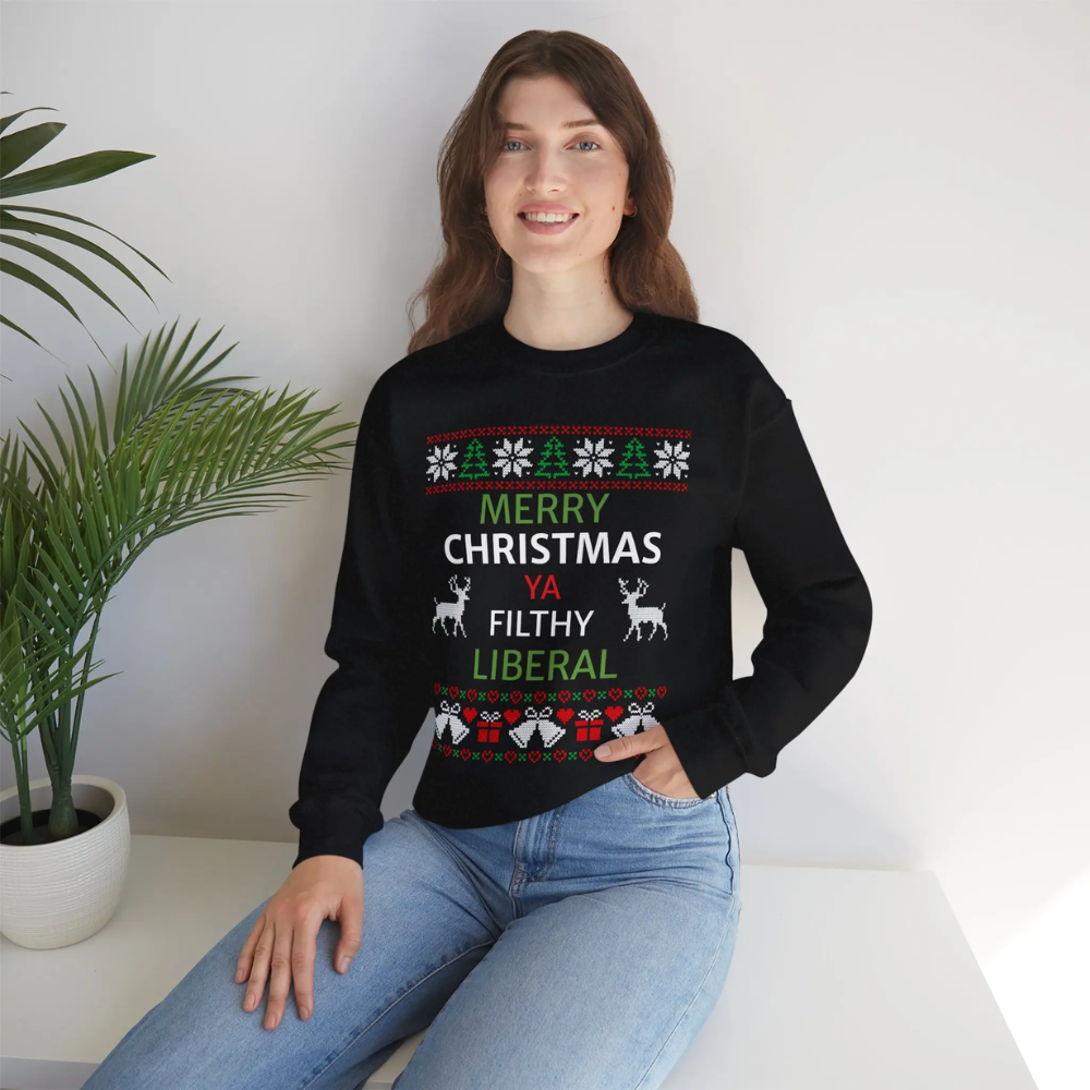 "Merry Christmas Lib" Funny Political Christmas Sweatshirt - Image 4