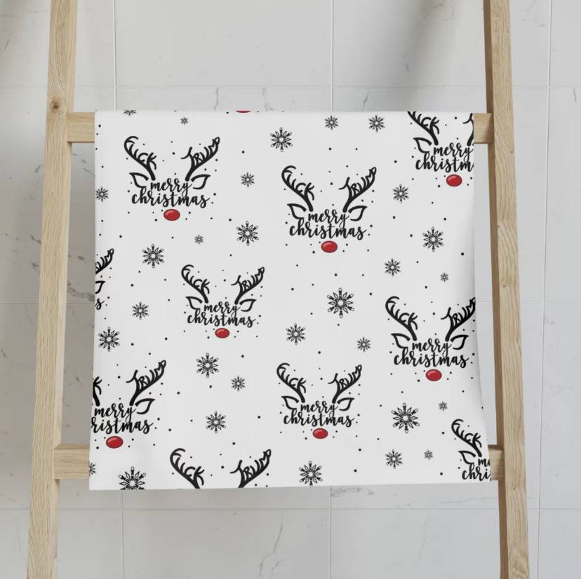 Subtle Reindeer F*ck Trump Christmas Hand Towel - Image 4